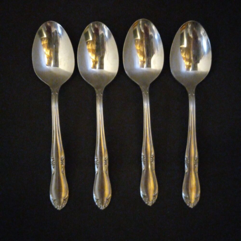 Oneida Stainless Steel Plantation Custom Oval Place/Soup Spoon-Lot Of 4-Floral